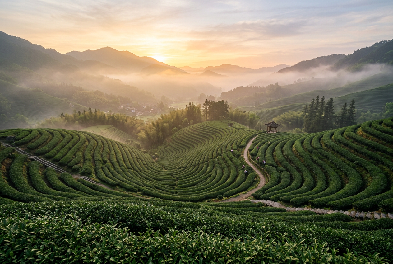 高山茶园晨雾